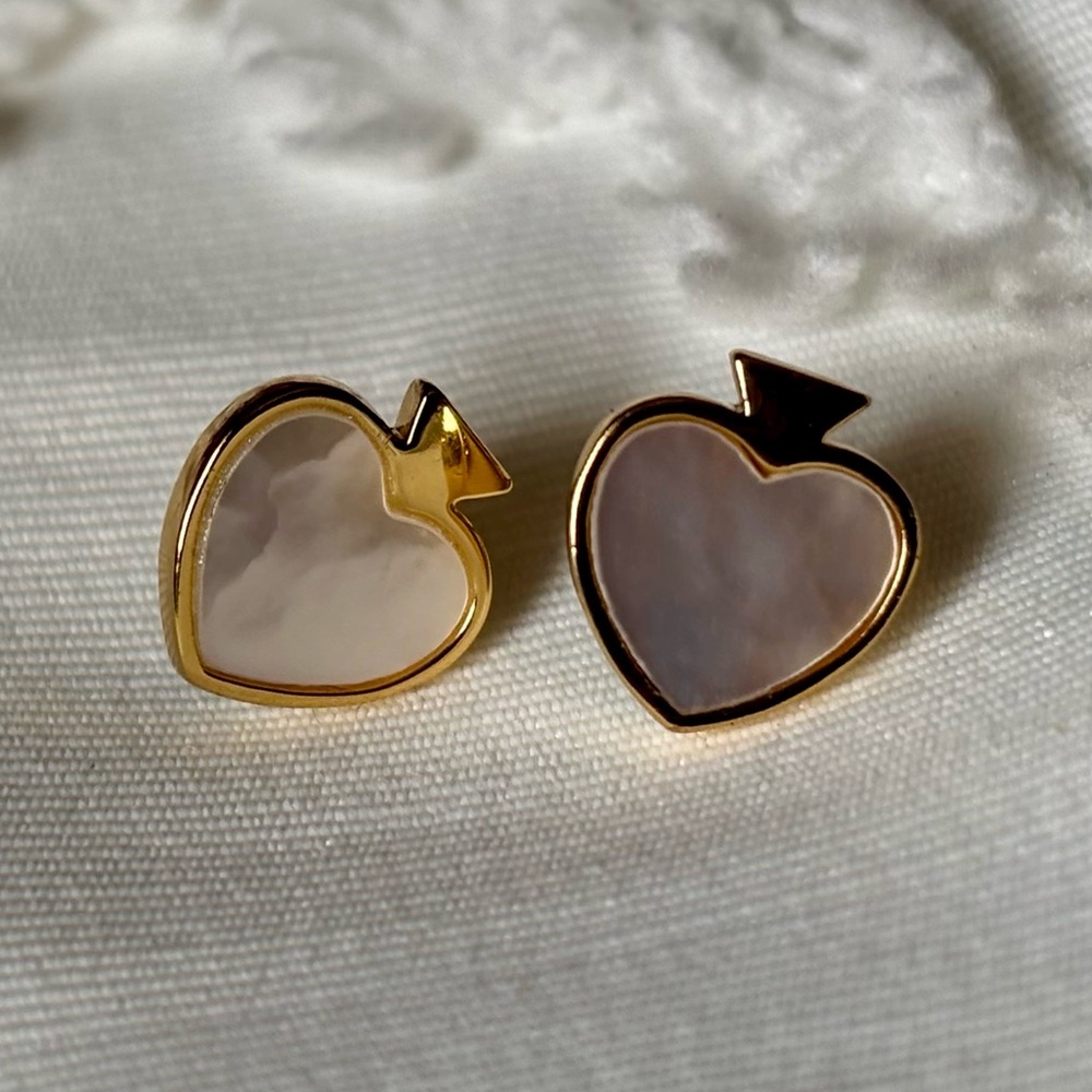 Kate spade gold and White Heart Stud Earring